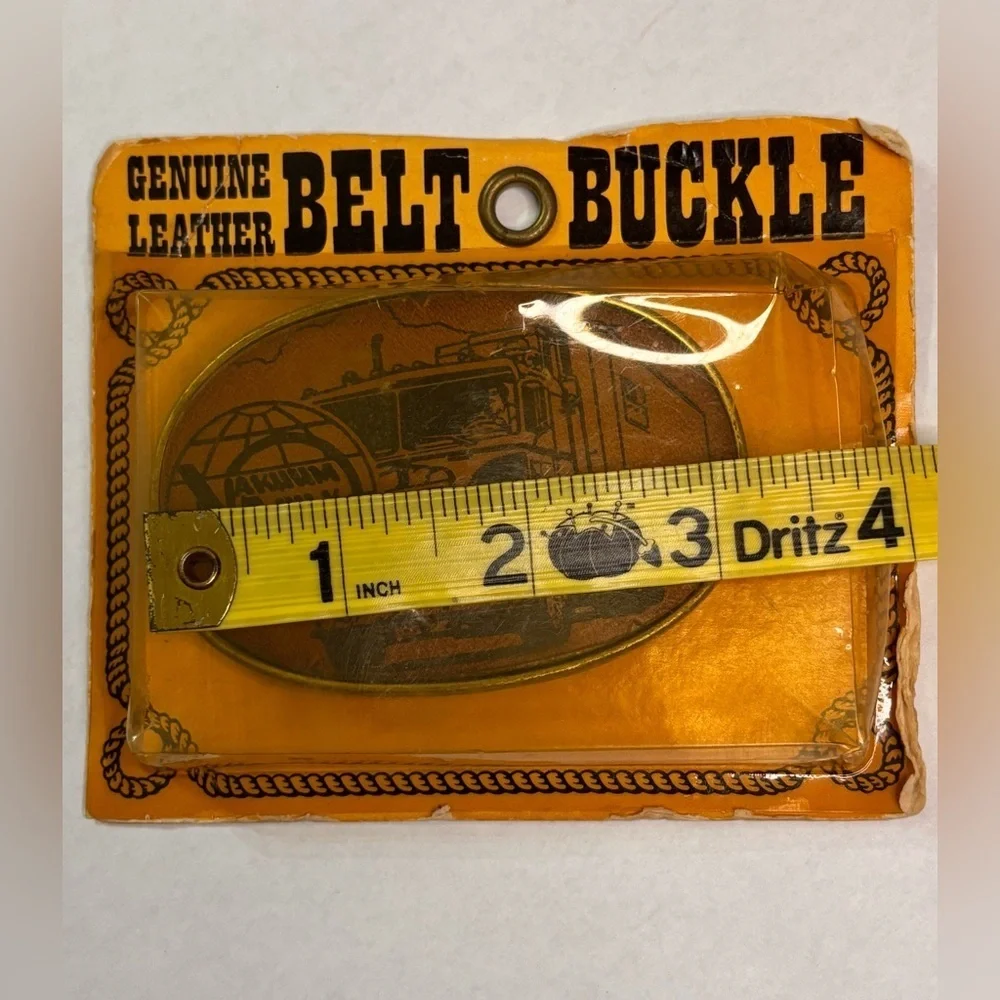 NWT 70s Genuine Leather/Brass Belt Buckle with Trucker Design